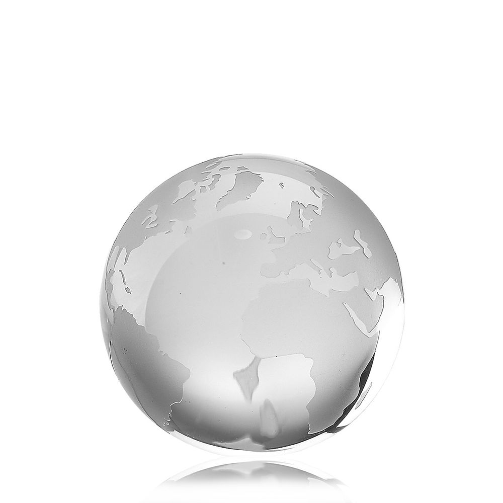 Details about   Glass Clear World Earth Globe Etched Crystal World on Stand 100mm Paperweight 