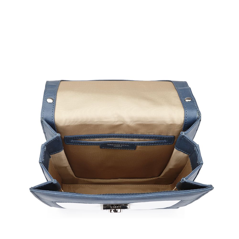 Audrey Handbag White & Petrol Blue Calf Leather - Thomas Lyte