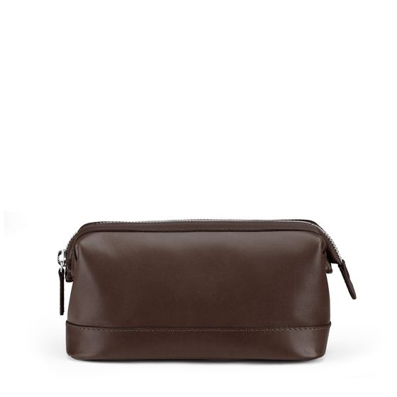 Small Wash Bag Smooth Leather Chocolate | Personalised - Thomas Lyte